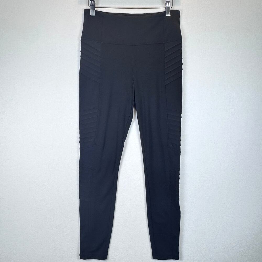 Athleta Delancey Moto Tight Womens Small Petite Black Zip Ankle Leggings